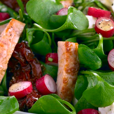 Gemischter-Blattsalat-mit-Haehnchen-und-Radieschen